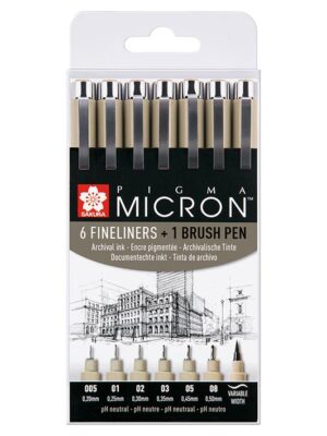 Sakura Pigma Micron Sett Sort 6 +1 Brush