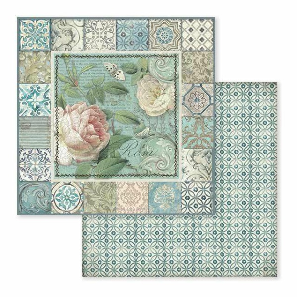 Stamperia Azulejo frame with rose