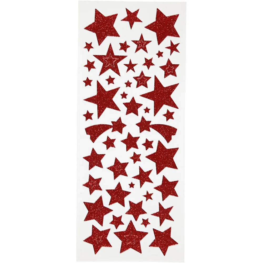 Glitterstickers, Stjerner, 10x24 cm, Rød, - Bilde 1