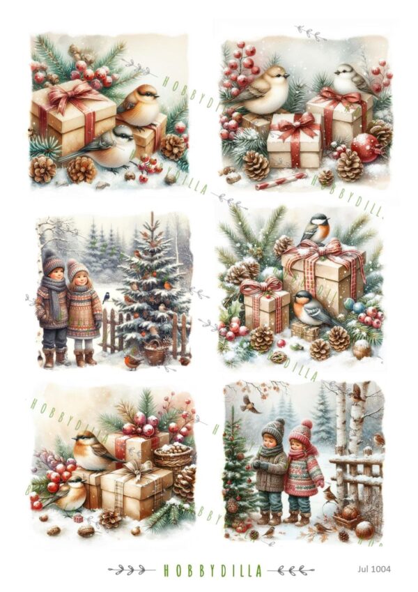 Motivark Jul 1004 fugler og pakker, vinterbarn