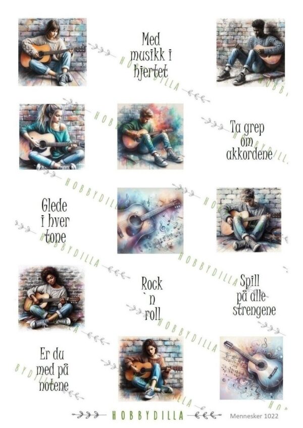 Motivark Mennesker 1022 Mini Gitar Med Teks