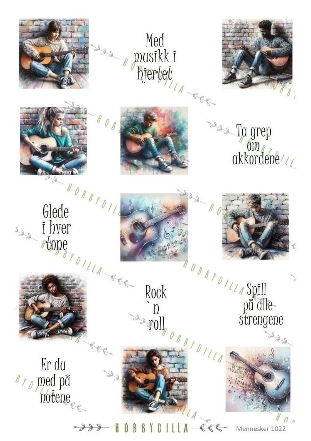 Motivark Mennesker 1022 Mini Gitar Med Teks - Bilde 1