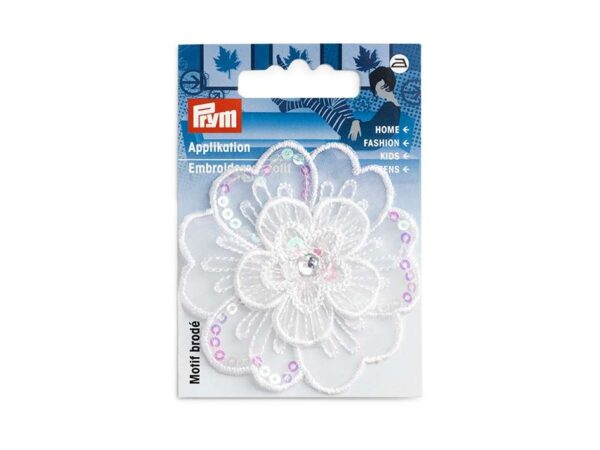 Prym Strykemerke – Blomst paljetter – Hvit