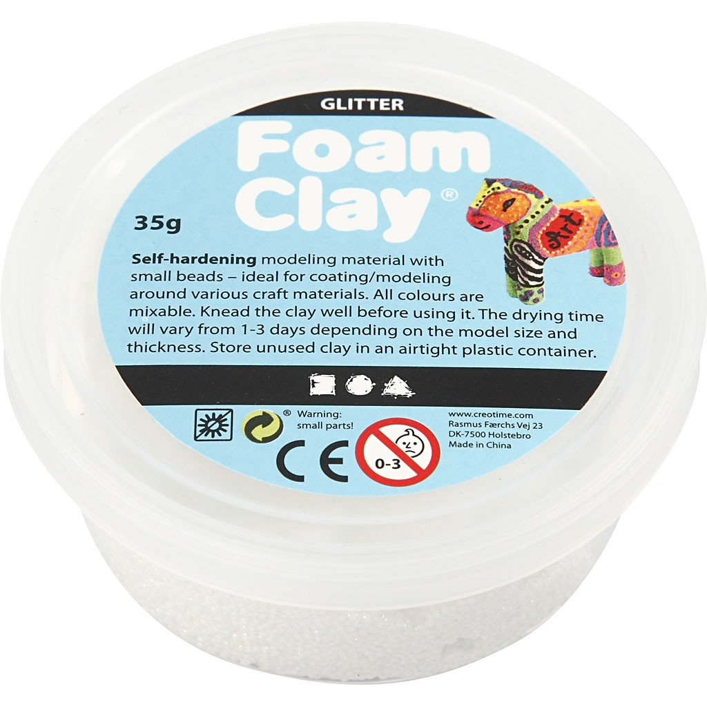 Foam Clay med glitter Hvit 35gr - Bilde 1