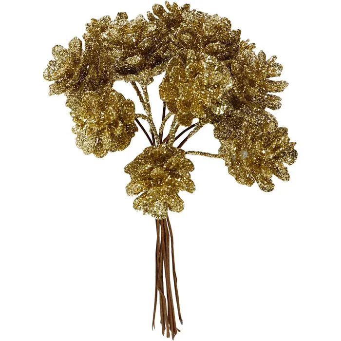 Kunstige kongler gull dia.20mm 12stk - Bilde 1