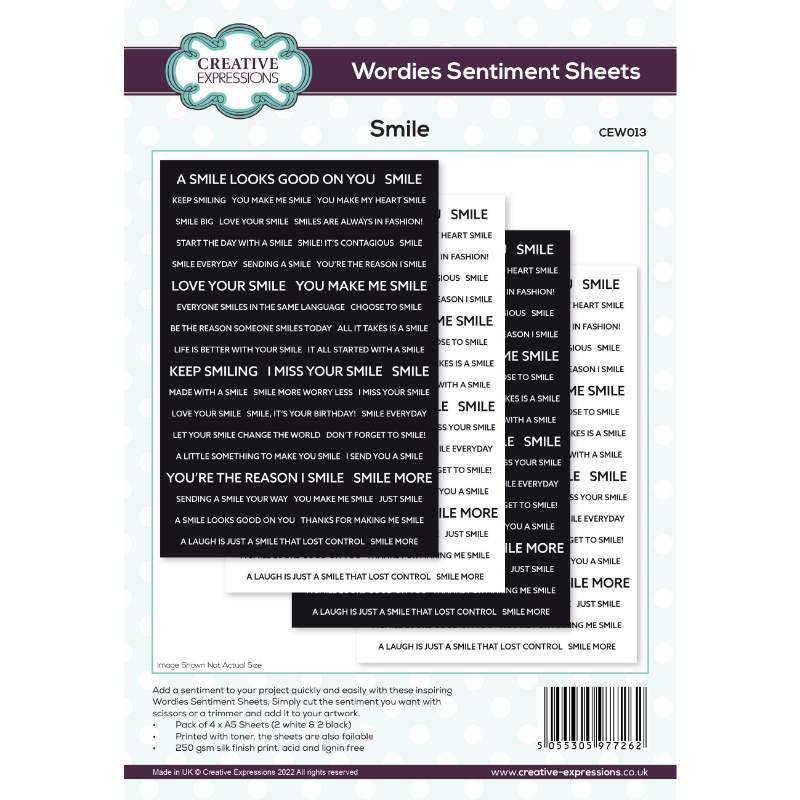 Creative Expressions Wordies Sentiment Sheets – Smile Pk 4 - Bilde 1