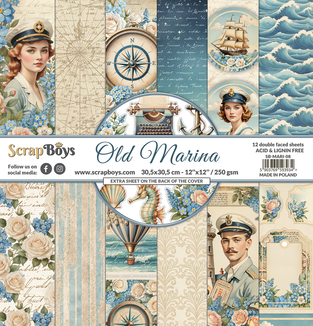ScrapBoys Old Marina SB-MARI-08  12x12 Blokk - Bilde 1