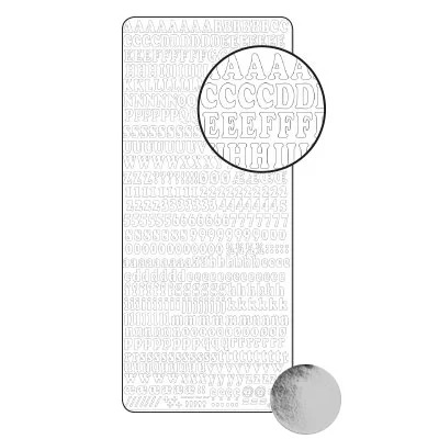 13029.jpg Klistremerke Sølv Alfabet Tall