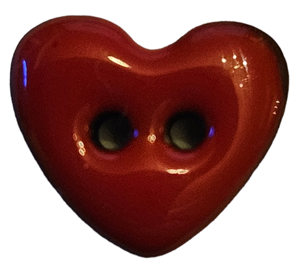 Knapp, 2 hulls 15mm Rødt Hjerte - Bilde 1