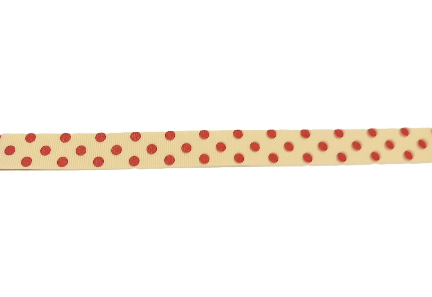 Bånd OffWhite m/Røde prikker 15mm - Bilde 1