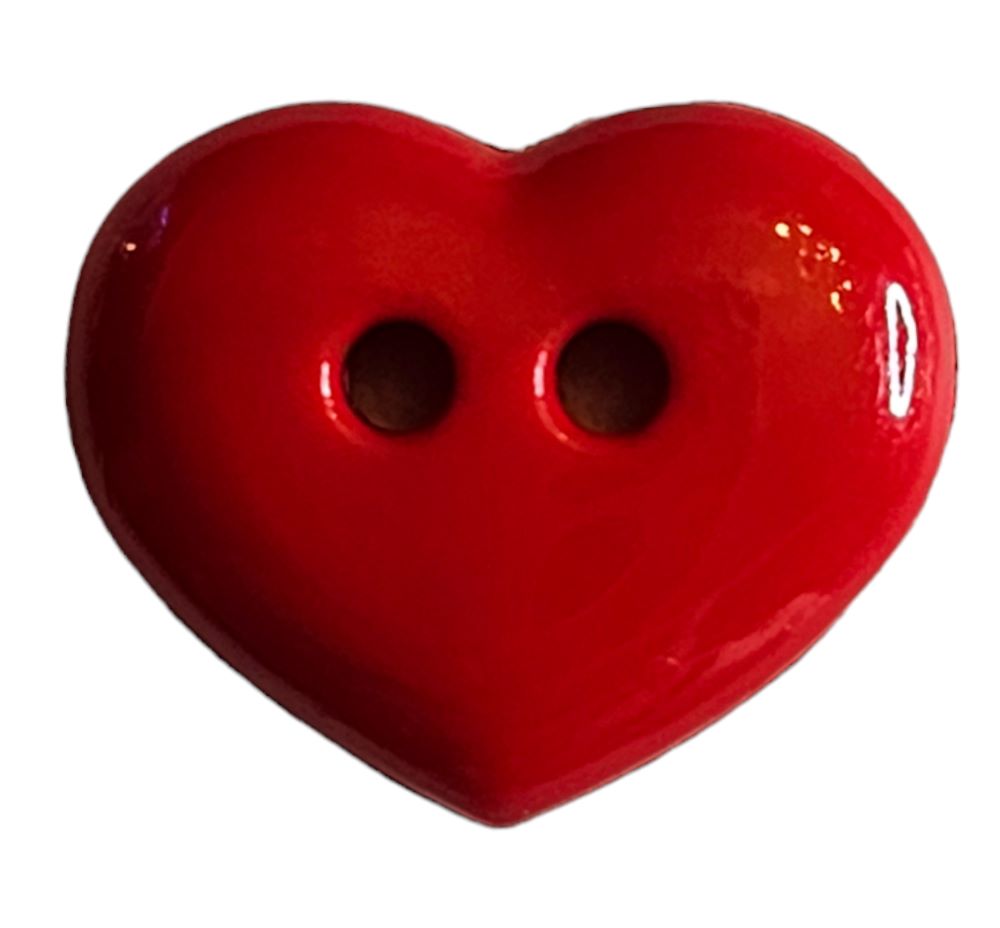 Knapp, 2 hulls, 15mm, Rødt Hjerte - Bilde 1