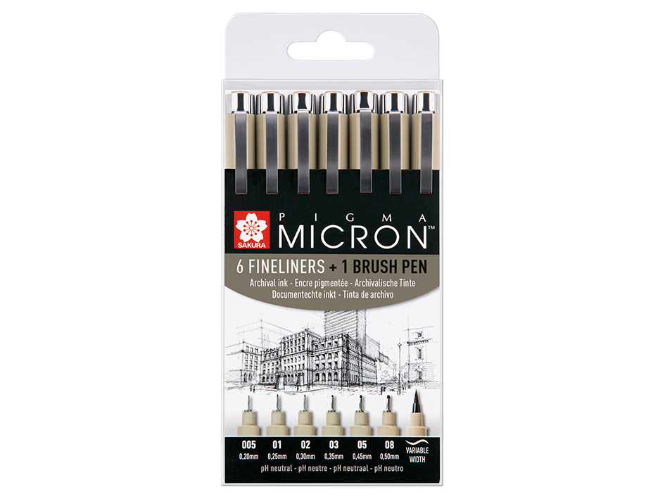 Sakura Pigma Micron Sett Sort 6 +1 Brush - Bilde 1