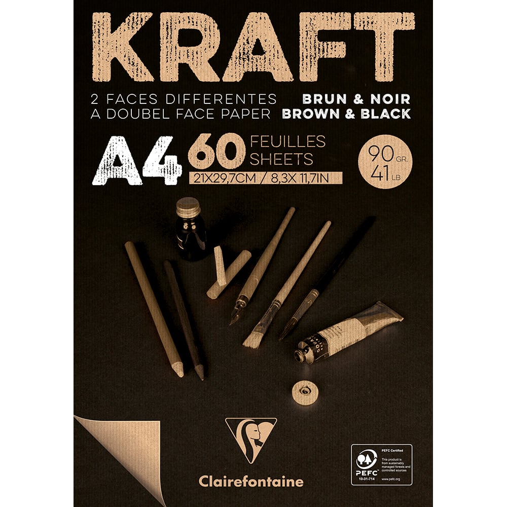 Kraft Blokk brun/svart – 90g 60ark – A4 - Bilde 1