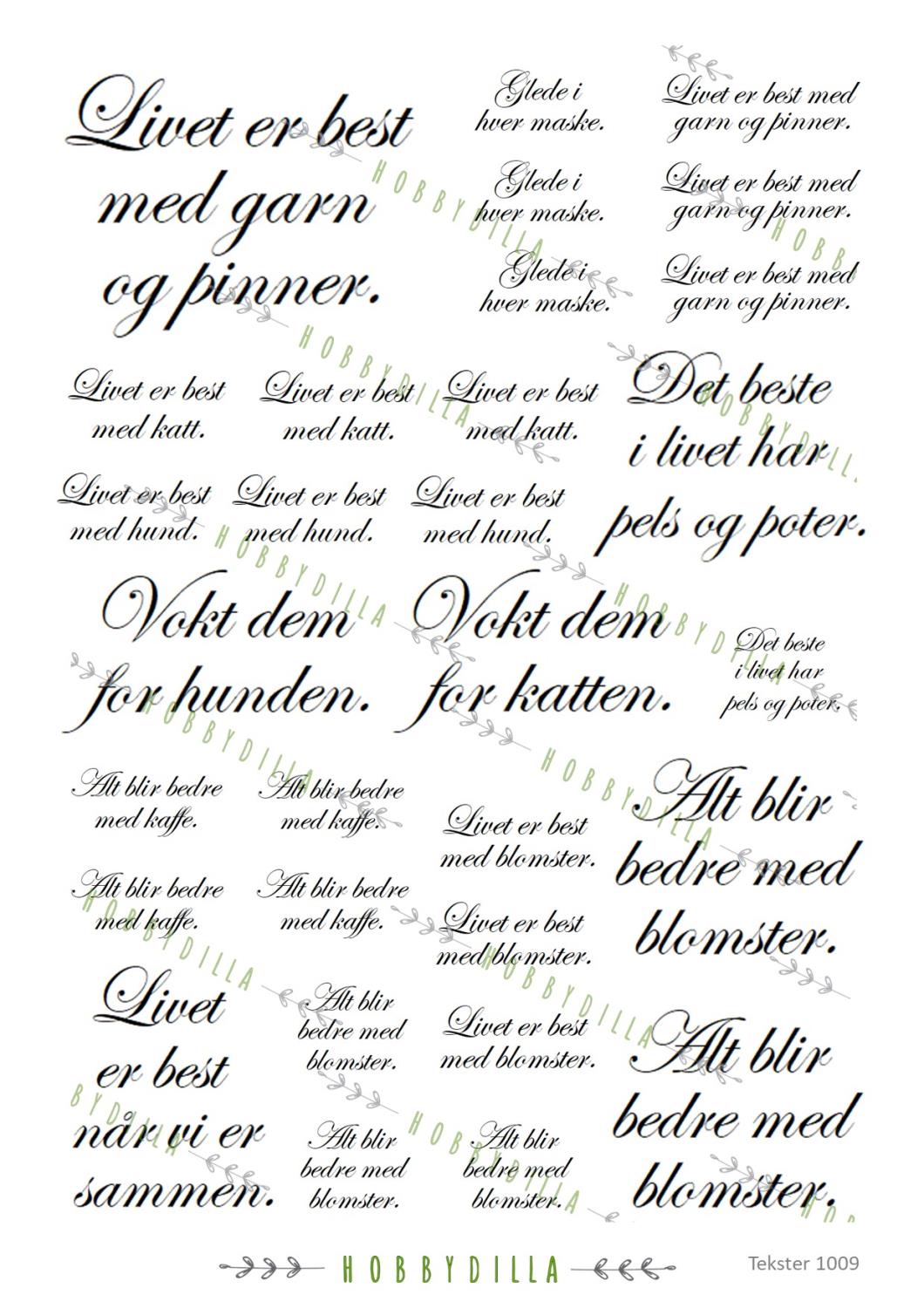 Rispapir A4 Tekster 1009 Livet er best, små tekster - Bilde 1