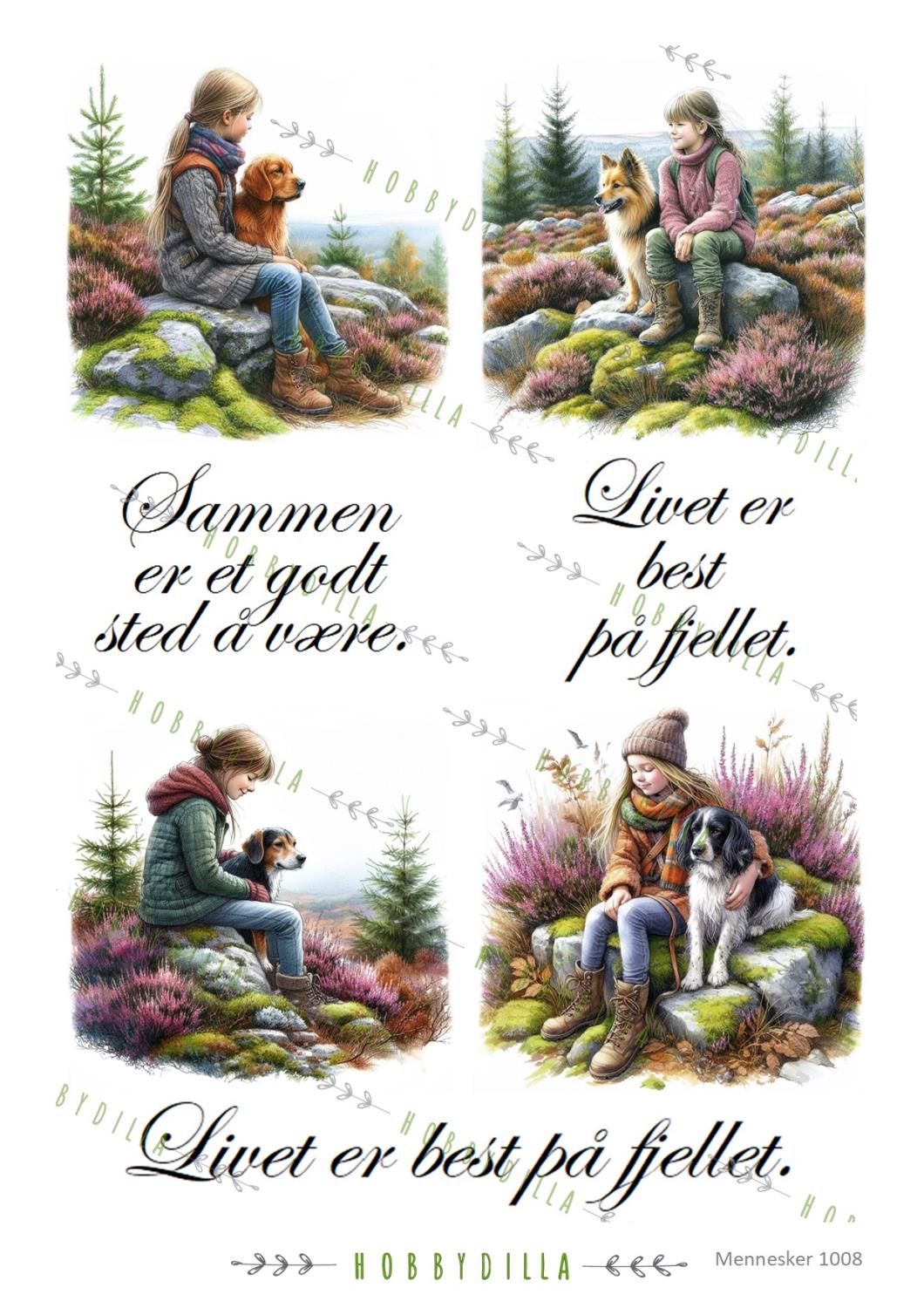 Motivark Mennesker 1008 M  Fjellet, hund, jente, lyng - Bilde 1