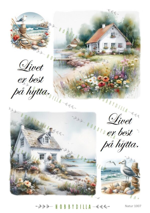Motivark A4 Natur 1007 M  Hytte ved sjøen, stor