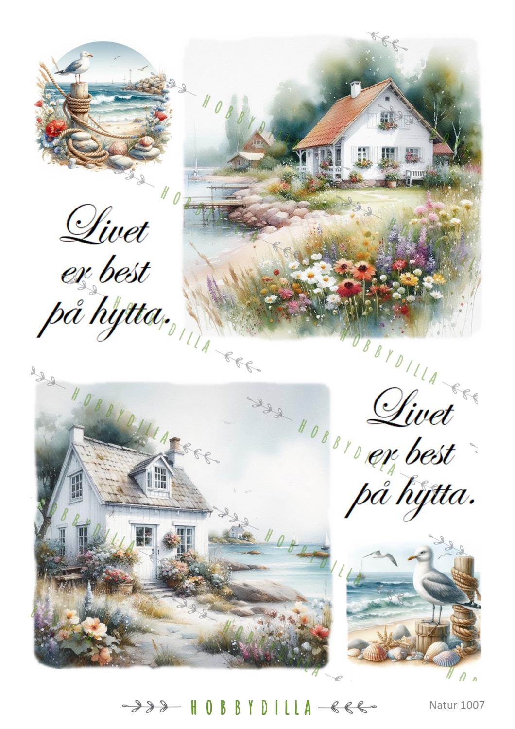 Motivark A4 Natur 1007 M  Hytte ved sjøen, stor - Bilde 1