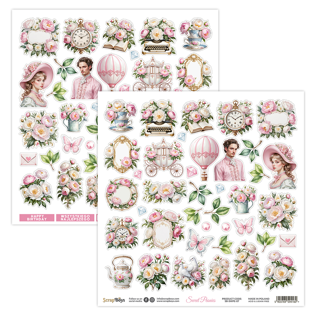 ScrapBoys Sweet Peonies  Klippeark   SB-SWPE-07 - Bilde 1