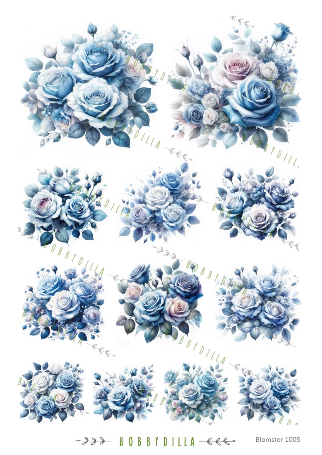 Motivark Blomster 1005 M Blå roser - Bilde 1