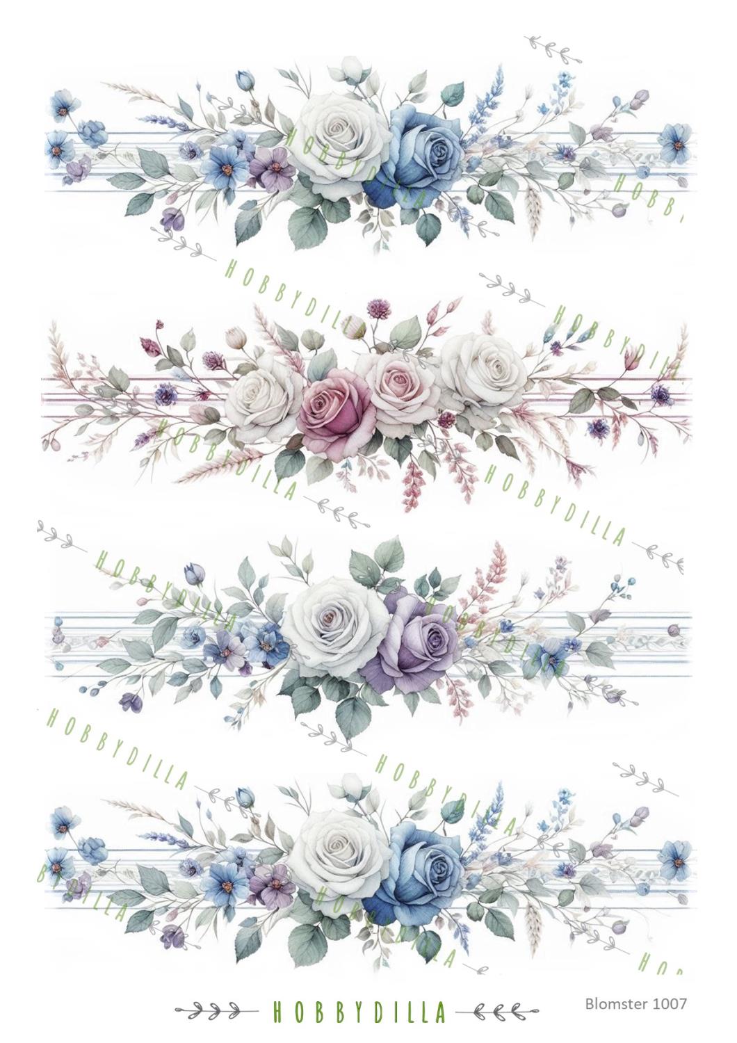 Motivark  Blomster 1007 M Rosebord Blå - Bilde 1