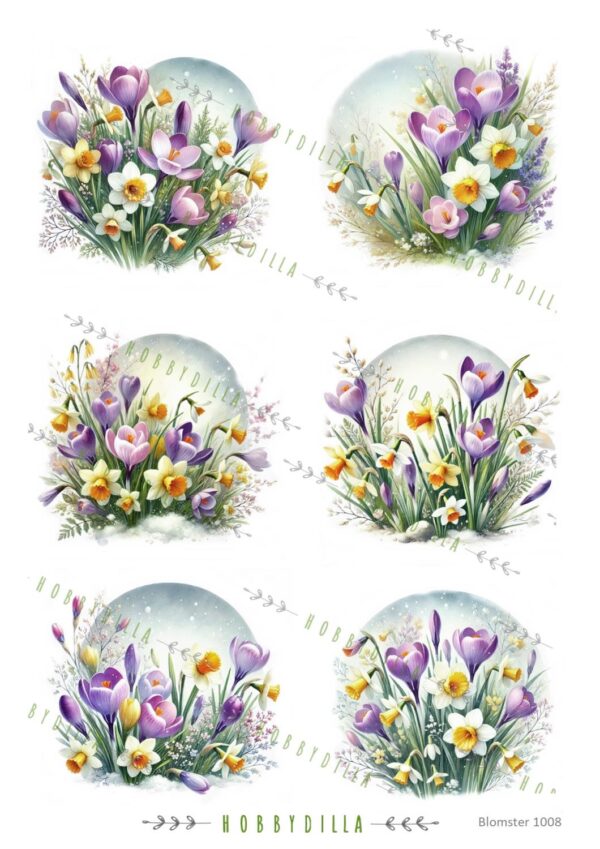 Motivark  Blomster 1008 M Påskeblomster runde