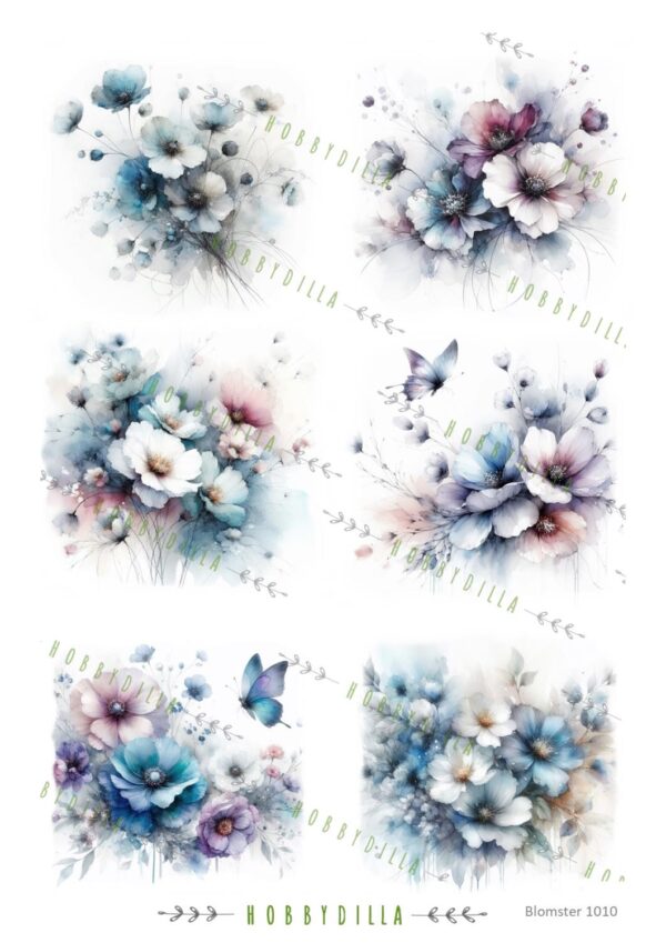 Motivark  Blomster 1010 M Lilla og blå