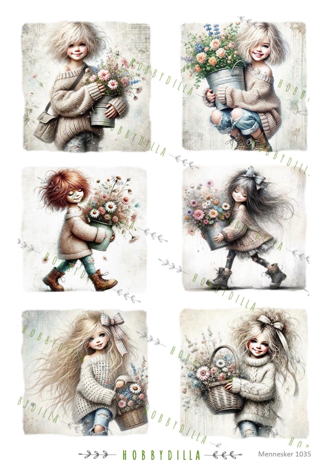 Motivark Barn 1035 M Jenter med blomsterkurv 2 - Bilde 1