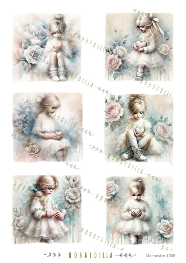 15377.jpg Motivark Mennesker 1036 M Jenter med hjerte og roser