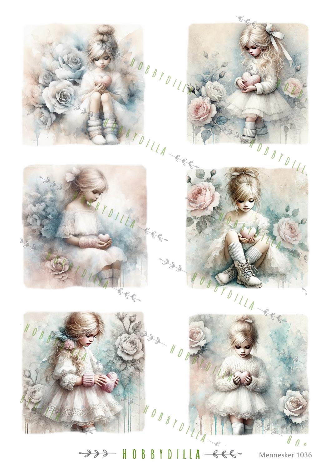 Motivark Mennesker 1036 M Jenter med hjerte og roser - Bilde 1