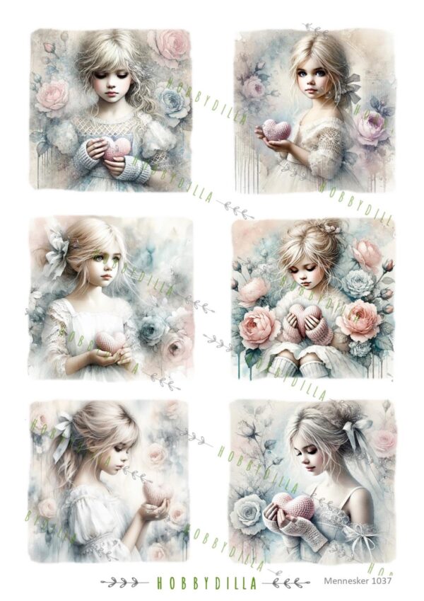 15380.jpg Motivark Mennesker 1037 M Jenter med hjerte og roser 2