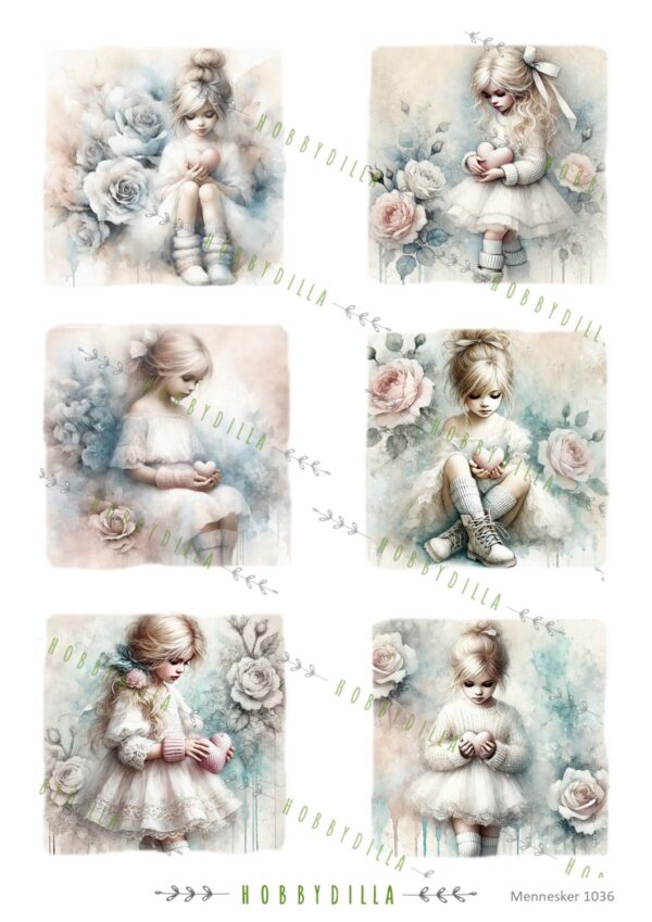 Rispapir A4 Mennesker 1036 Jenter med hjerte og roser