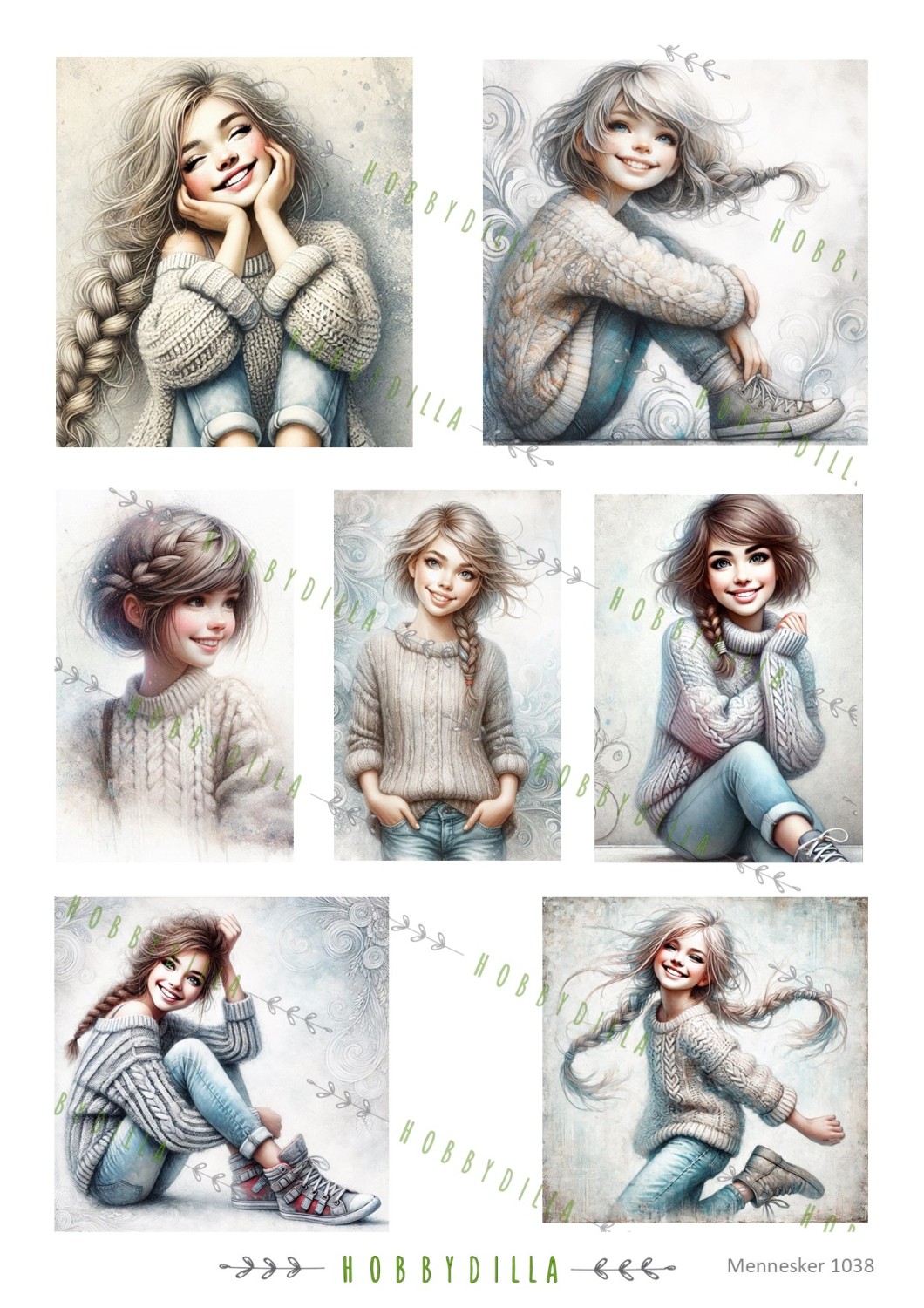 Rispapir A4 Mennesker 1038  Unge jenter med strikkegenser - Bilde 1