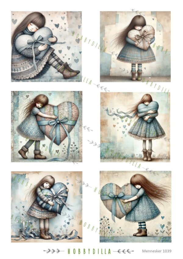 Rispapir A4 Barn 1039 Jenter med et stort hjerte, blå