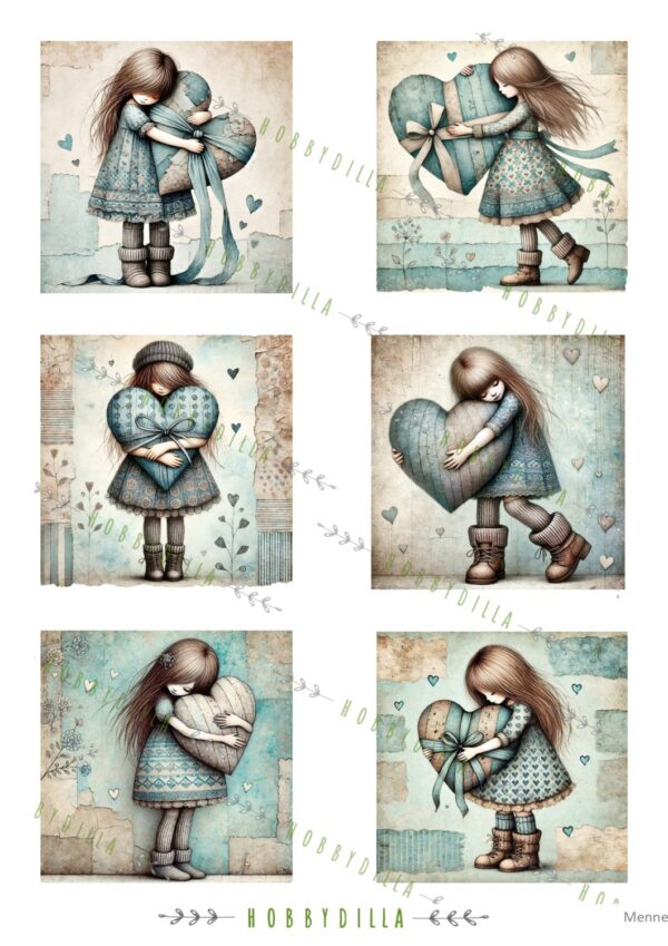 Rispapir A4 Barn 1040  Jenter med et stort hjerte, turkis