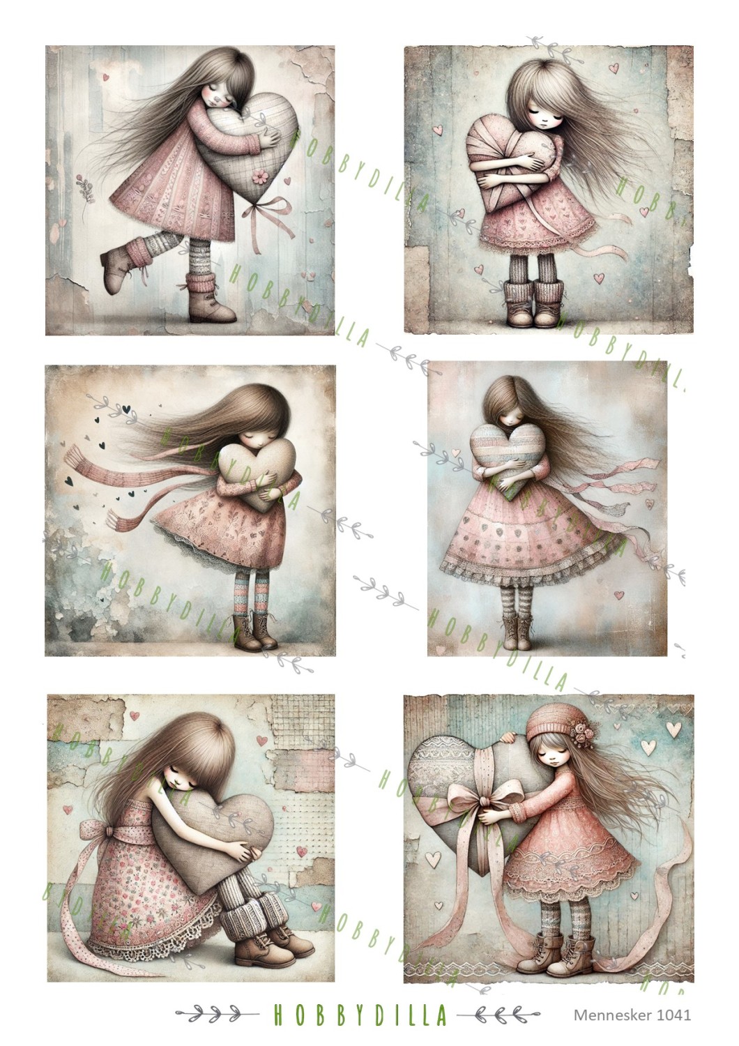 Rispapir A4 Barn 1041  Jenter med et stort hjerte, rosa - Bilde 1