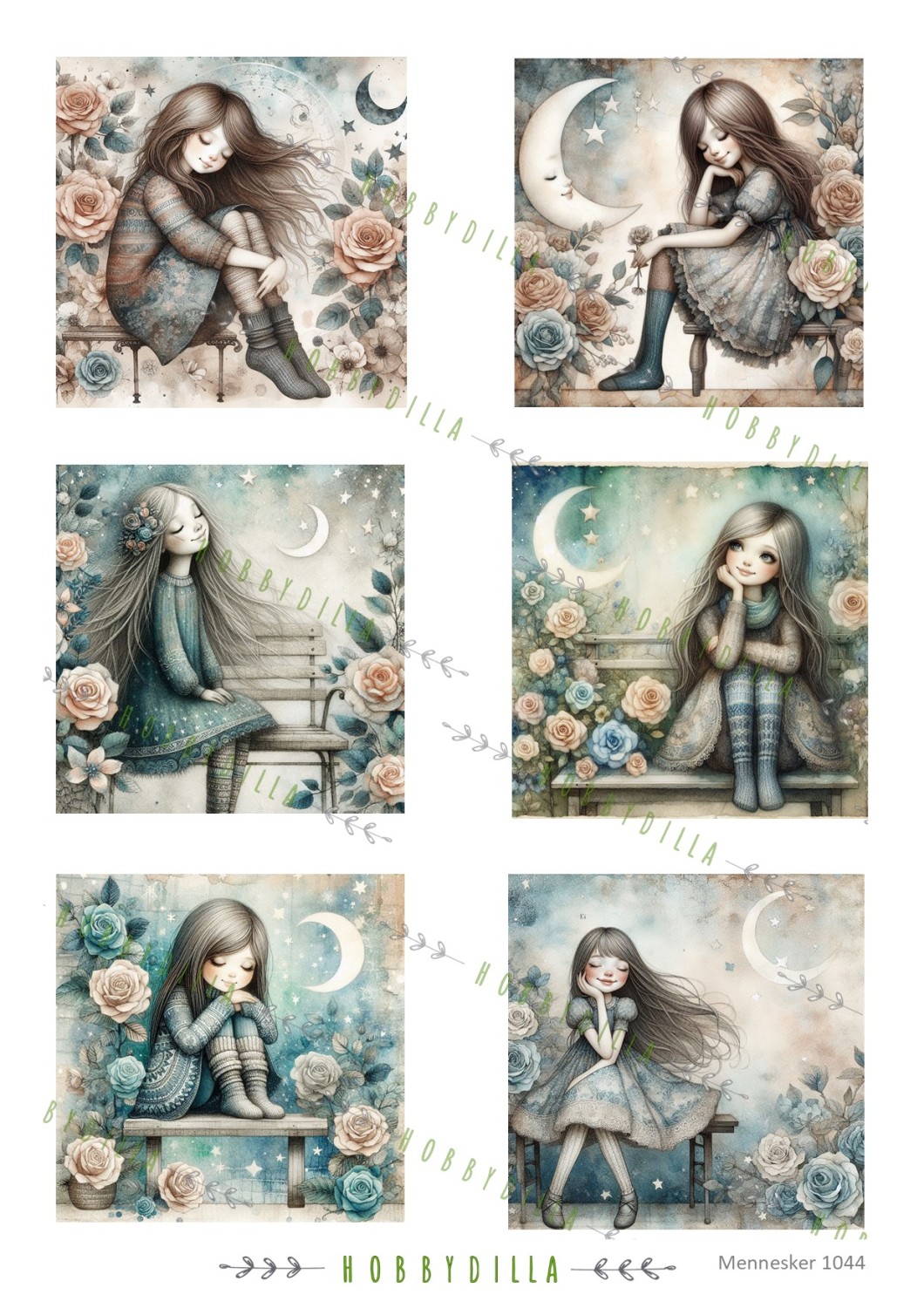 Rispapir A4 Barn 1044  Jenter i måneskinn 2 - Bilde 1