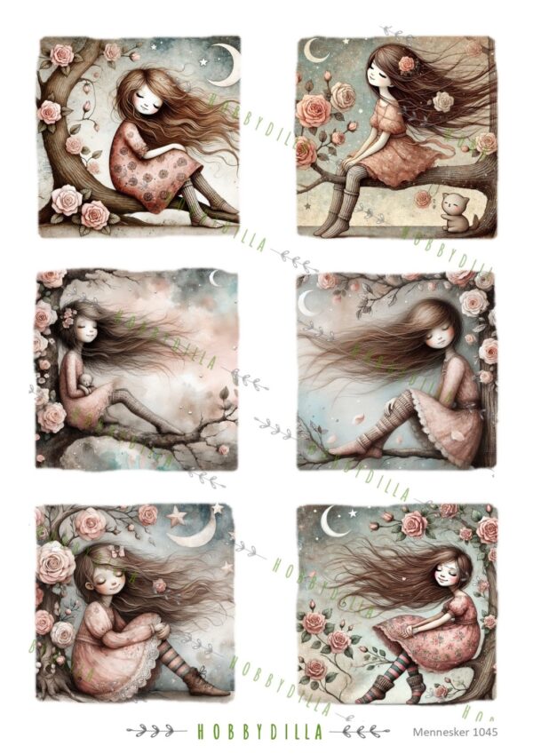 Rispapir A4 Barn 1045 Jenter i rosenatt