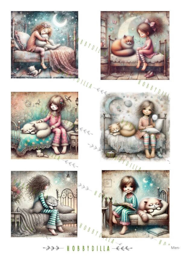 15461.jpg Motivark Barn 1029 M Jente med katt på sengekanten