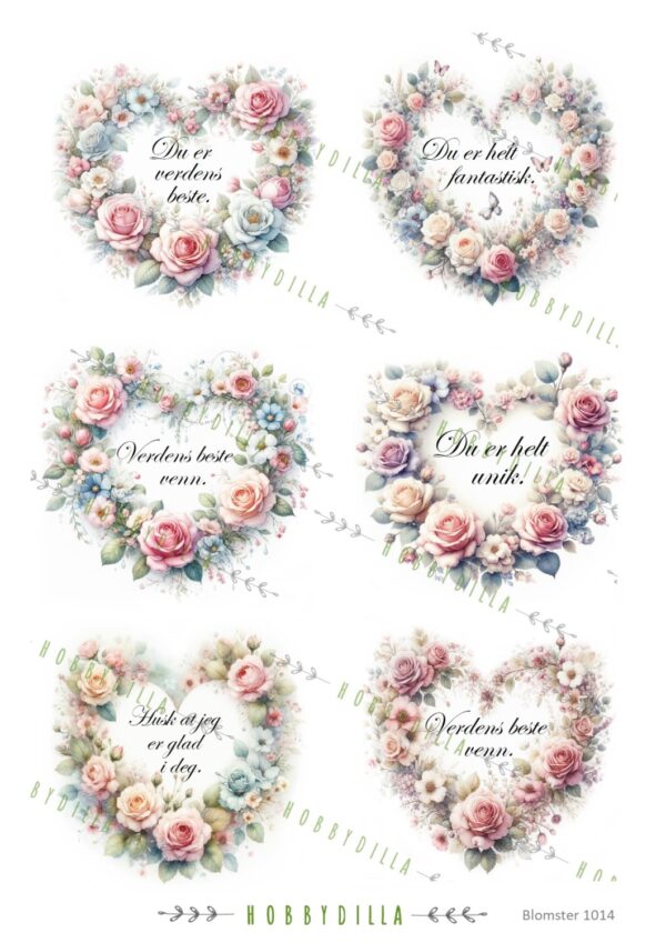 15476.jpg Rispapir A4 Blomster 1014 Hjerterammer med tekst stor