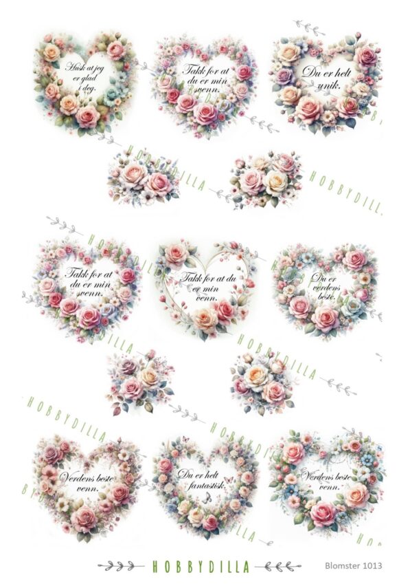 15477.jpg Rispapir A4 Blomster 1013 Hjerterammer med tekst