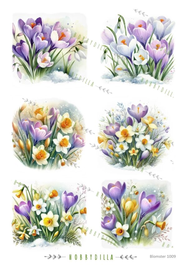 15480.jpg Rispapir A4 Blomster 1009 PÃ¥skeblomster