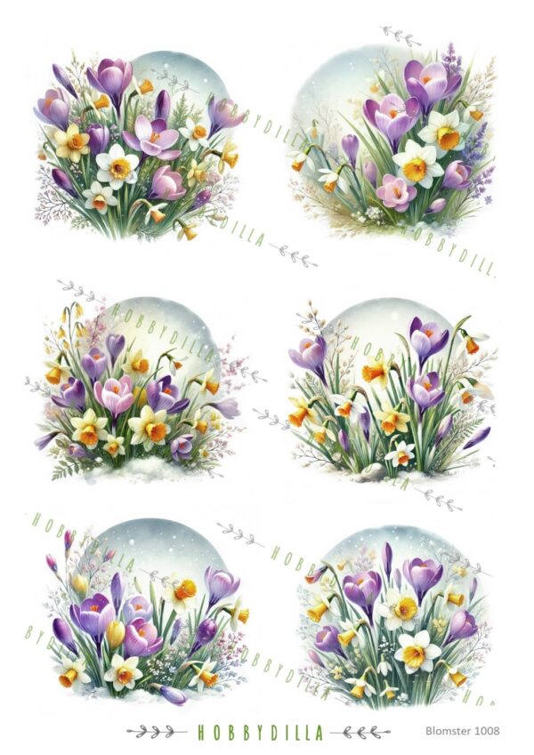 15481.jpg Rispapir A4 Blomster 1008 PÃ¥skeblomster runde