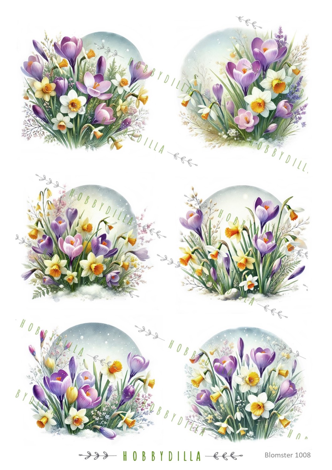 Rispapir A4 Blomster 1008 Påskeblomster runde - Bilde 1