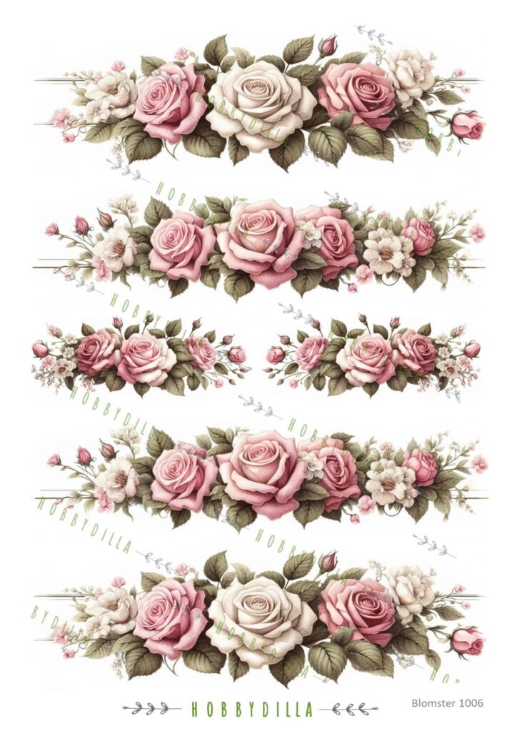 Rispapir A4 Blomster 1006 Rosebord rosa