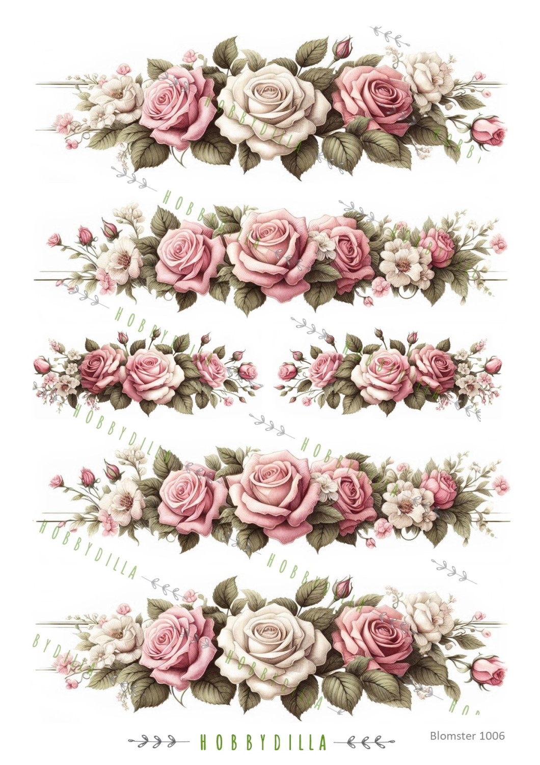 Rispapir A4 Blomster 1006 Rosebord rosa - Bilde 1