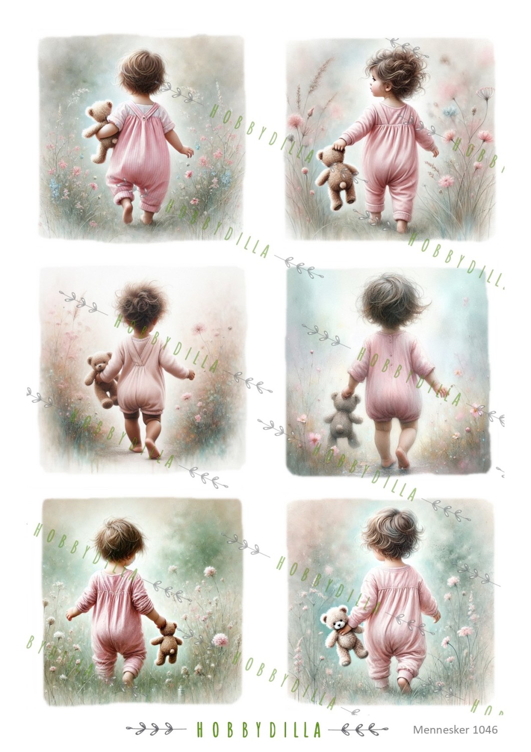 Motivark Barn 1046 M Babyjente i blomstereng - Bilde 1