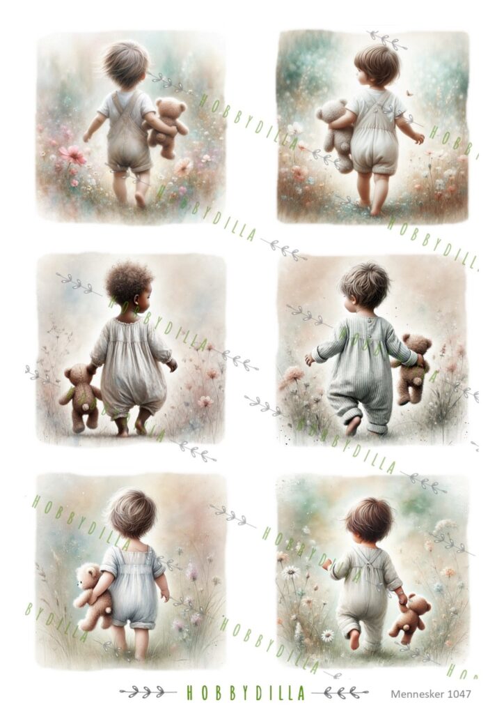 Rispapir Barn 1047 Babygutt i blomstereng