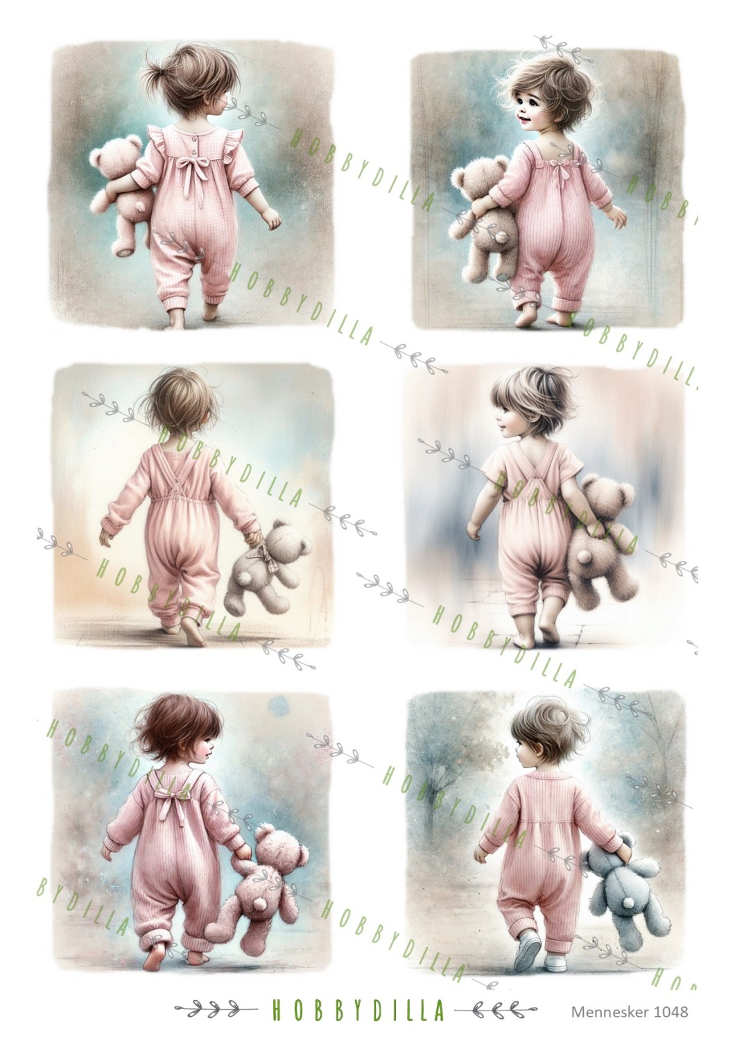 Motivark Barn 1048 M Babyjente med bamse - Bilde 1