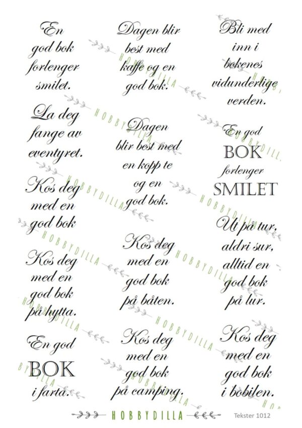 Rispapir A4Tekster 1012 Bokmerke tekster