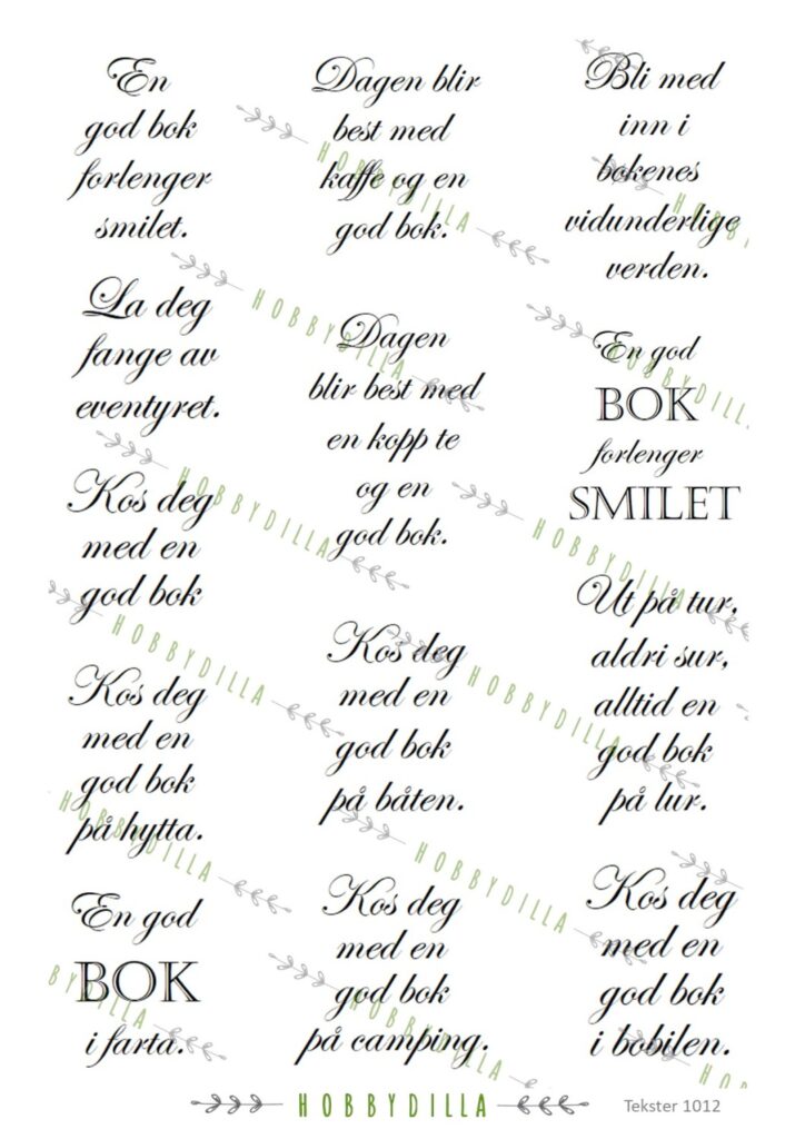 Rispapir A4Tekster 1012 Bokmerke tekster